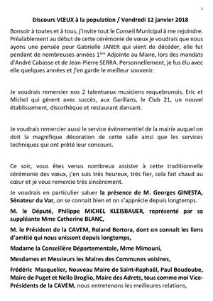 Discours Voeux à La Population 2018