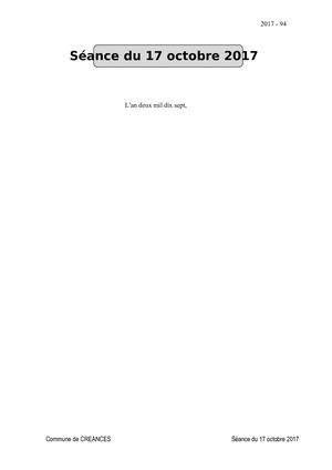 Extrait du Conseil Municipal du 17 octobre 2017