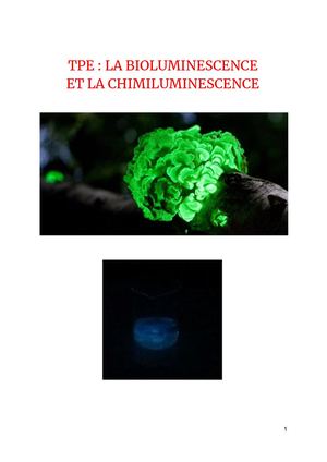 TPE La Bioluminescence et la Chimiluminescence