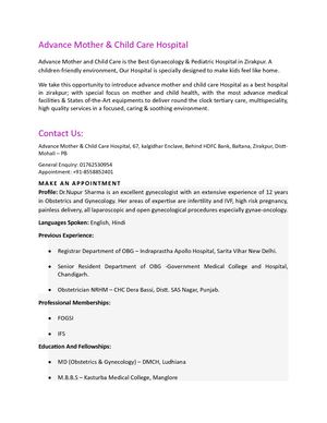 Advance Hospital In Zirakpur Mother And Child Care