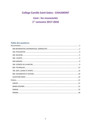 Nouveautés 1er semestre 17/18
