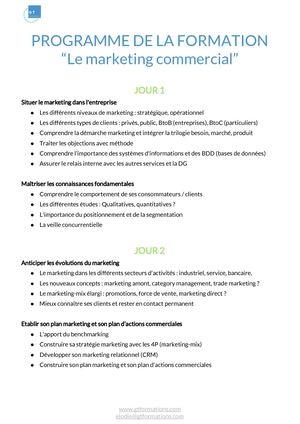 PROGRAMME DE LA FORMATION LE MARKETING COMMERCIAL