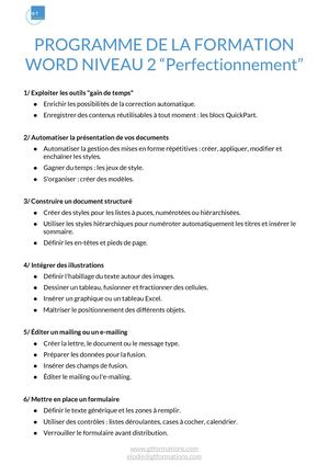 PROGRAMME DE LA FORMATION WORD 2007 Niveau 2