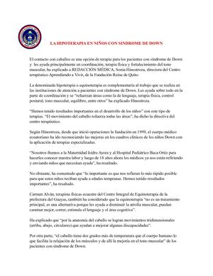 La Hipoterapia En Niños Con Sindrome De Down