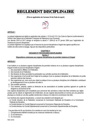 REGLEMENT DISCIPLINAIRE  FFPJP 2018