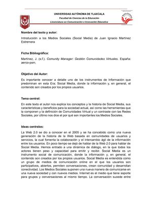 Reporte De Lectura De Introducción A Los Medios Sociales