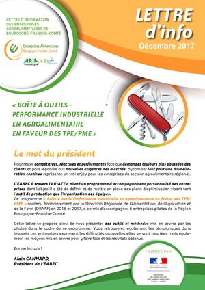 Lettre "Boîte à outils - performance industrielle - en agroalimentaire en faveur des TPE/PME