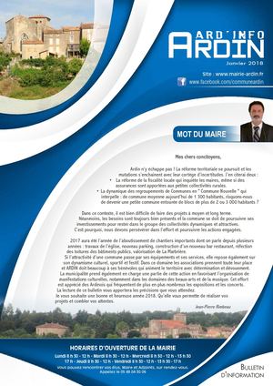 Bulletin municipal 2018 - Commune d'Ardin