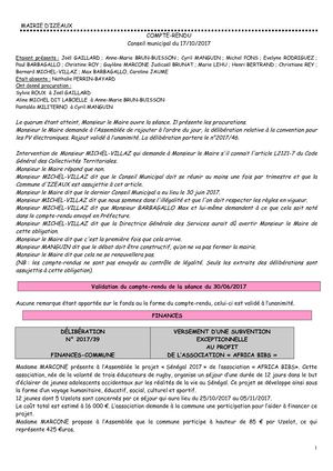 Conseil municipal du 17 octobre 2017