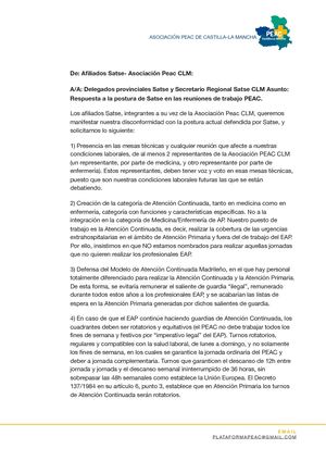 Queja de los afiliados PEAC de Satse