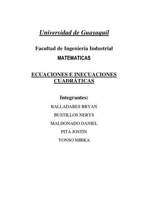 ECUACIONES E INECUACIONES CUADRATICAS