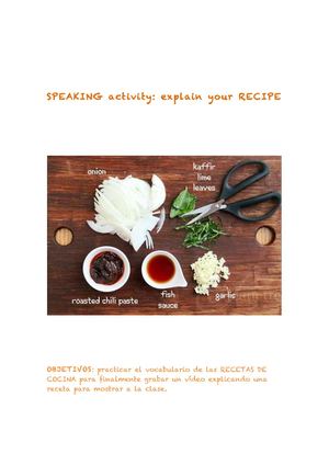 SPEAKING activity: explain your RECIPE