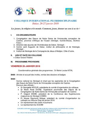 Colloque Jeunes 2018 Dakar Programme