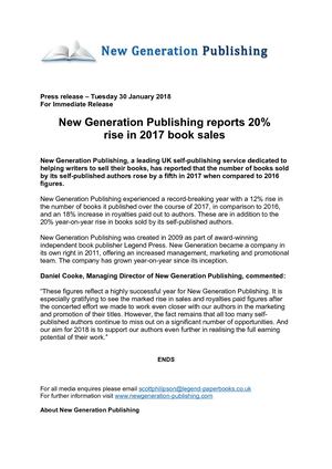 New Generation Publishing reports 20%  rise in 2017 book sales