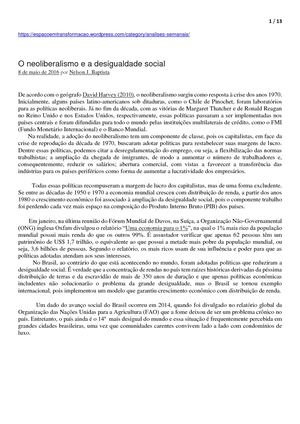 Neoliberalismo E Desigualdade Social - Nelson J. Baptista - Artigo