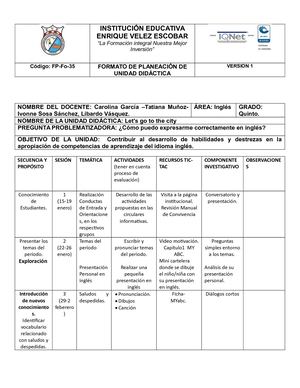 Unidad Didactica Grado Quinto Periodo Uno Ingles Copia