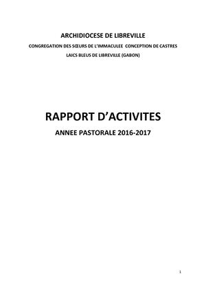 Gabon : Année Pastorale 2016 2017 Activités Laïcs Bleus