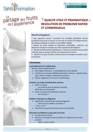 PROGRAMME QUALITE UTILE ET PRAGMATIQUE - RESOLUTION DE PROBLEME RAPIDE