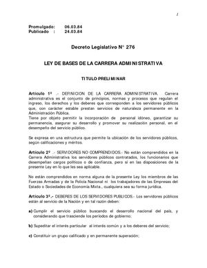 DL 276 1984 LEY DE BASES DE LA CARRERA ADMINISTRATIVA