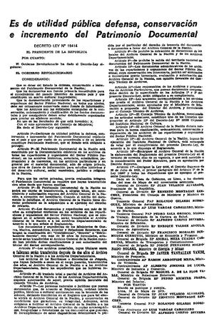 DECRETO LEY  19414 Ley De Defensa, Conservación E Incremento Del Patrimonio Documental De La Nación