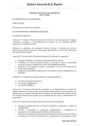 LEY 25323 Ley Del Sistema Nacional De Archivos