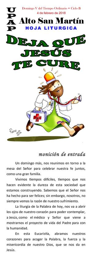 Hoja Litúrgica del Domingo 4 de Febrero de 2018