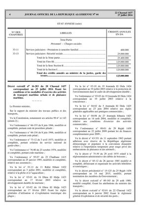 Journal Officiel relevant des modalités d'exercice des activités de transport maritime urbain et de plaisance maritime
