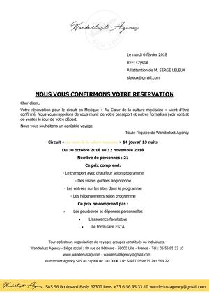 Lettre De Confirmation Mexique