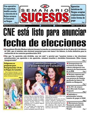 Semanario  Sucesos , Nº 72, del 5 al 11 de febrero de 2018