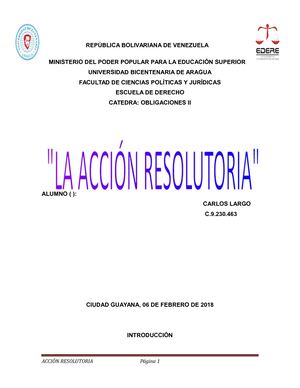 Articulo Obligaciones 2, SOBRE LA ACCIÓN RESOLUTORIA
