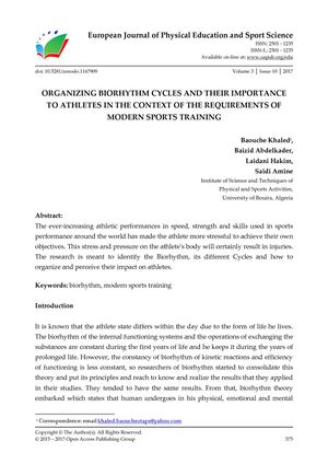 ORGANIZING BIORHYTHM CYCLES AND THEIR IMPORTANCE TO ATHLETES IN THE CONTEXT OF THE REQUIREMENTS OF MODERN SPORTS TRAINING