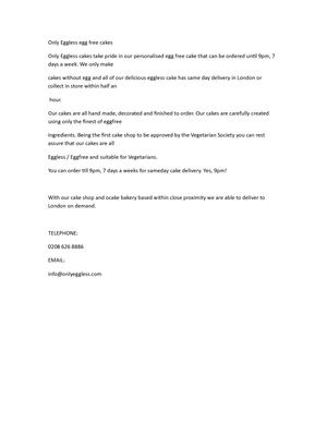 Only Eggless egg free cakes