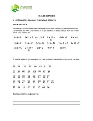 Hoja De Ejercicios De Matematica