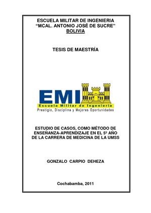 ESTUDIO DE CASOS, COMO MÉTODO DE  ENSEÑANZA-APRENDIZAJE EN EL 5º AÑO  DE LA CARRERA DE MEDICINA DE LA UMSS