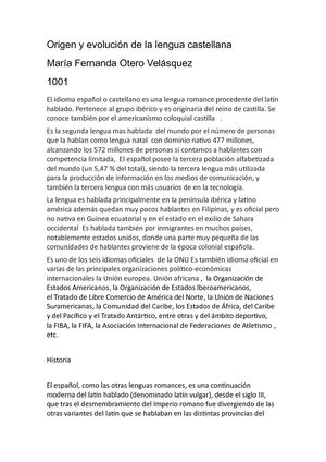 Origen Y Evolución De La Lengua Castellana