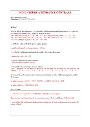 Indicateurs à Tendance Centrale Prof Docx
