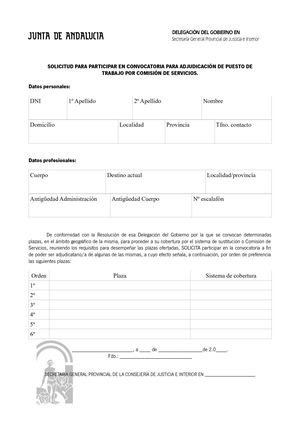 Solicitud comisión de servicio