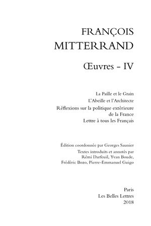 Extrait : Mitterrand Œuvres IV - La Paille Et Le Grain