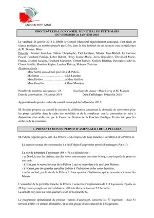 Compte rendu du Conseil Municipal du 26 Janvier 2018