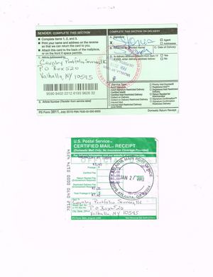 1/27/18 & 2/01/18 Cavalry -Proof of mailing & Delv receipt