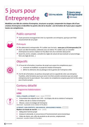 Produit et prestation CCI Pau Béarn : 5 JPE