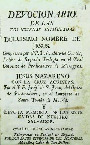 Devocionario De Las Dos Novenas Intituladas Dulcsimo Nombre De Jess