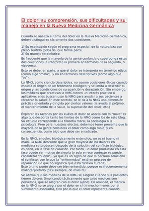 El Dolor,Su Comprensión,Dificultades Y Manejo en La Nueva Medicina Germanica