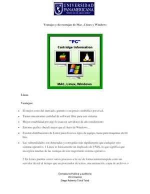 Ventajas Y Desventajas, De Mac, Linux,windows, Diego Roberto