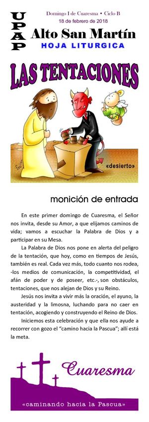 Hoja Litúrgica del Domingo 18 de Febrero de 2018