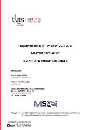 TBS MS Start Up & Intrapreneuriat Syllabus (SUI)
