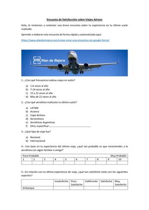 Encuesta De Satisfacción Sobre Viajes Aéreos
