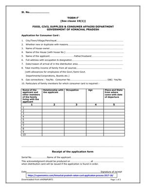 Himachal Pradesh Ration Card Application Form