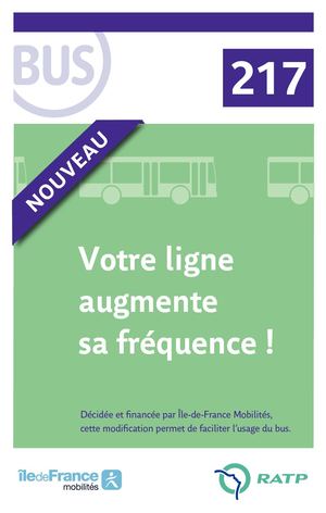 RATP - Ligne 217 - Augmentation de la fréquence à partir du 5 mars 2018 - Alfortville