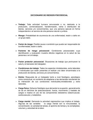 Diccionario De Riesgos Psicosocial